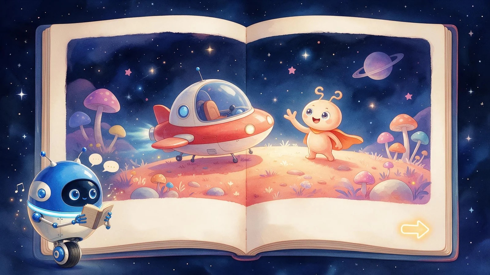 The storybook: a comic panel with narration, read aloud panel by panel